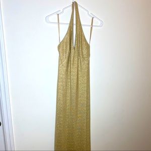 Gold Plunging Neckline Long Formal Dress